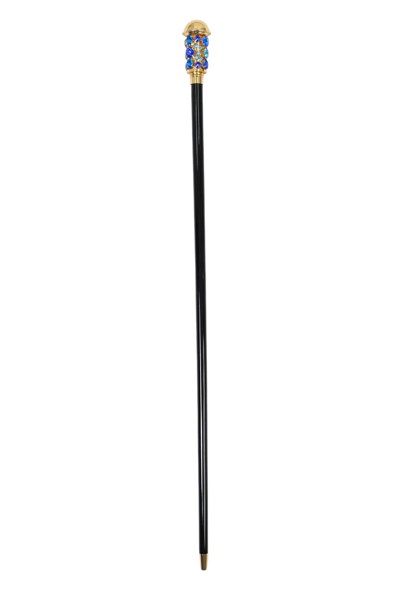 Luxurious 24K Gold-Plated Walking Cane – Sapphire & Aqua Crystals Handle