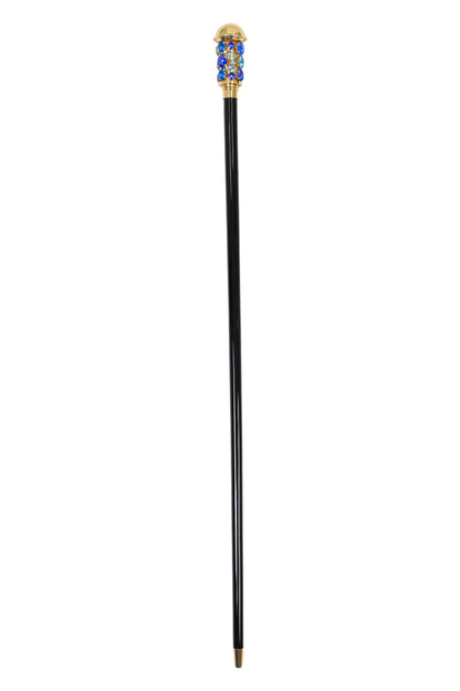 Luxurious 24K Gold-Plated Walking Cane – Sapphire & Aqua Crystals Handle