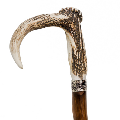 Handmade Chestnut Shaft and Horn End Luxury Deer Antler Walking Cane