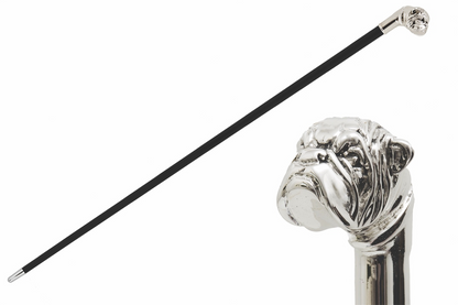 Luxury Silver Bulldog Walking Cane with Metal Handle – Handmade in Italy