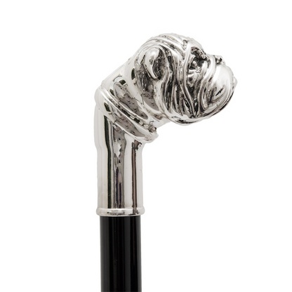 Luxury Silver Bulldog Walking Cane with Metal Handle – Handmade in Italy