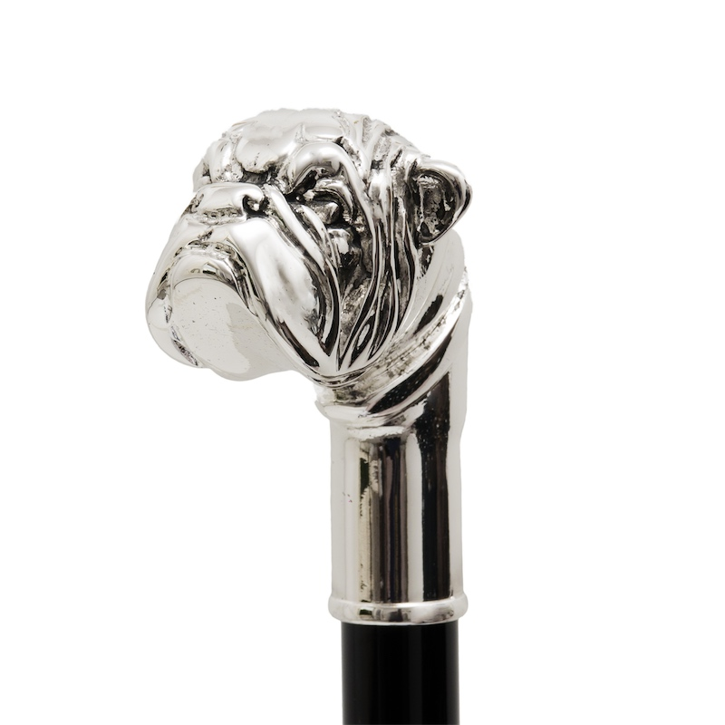 Luxury Silver Bulldog Walking Cane with Metal Handle – Handmade in Italy
