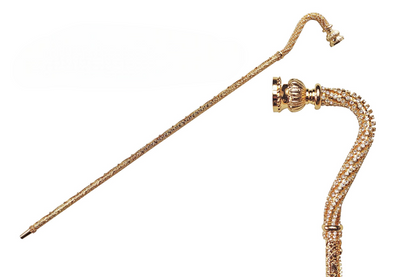 Luxury Italian Crook Walking Cane Encrusted with White Crystals
