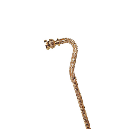 Luxury Italian Crook Walking Cane Encrusted with White Crystals