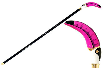 Luxury Gold Toucan Walking Cane – 24K Hand-Enamelled Art Cane