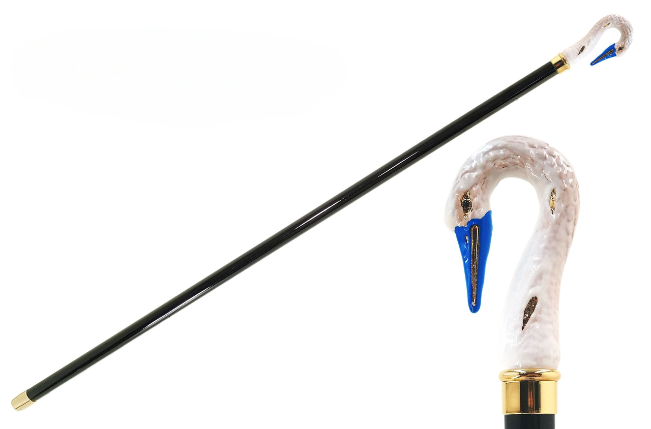 Hand-Painted Handle Swan-Head Walking Cane – 24K Gold-Plated