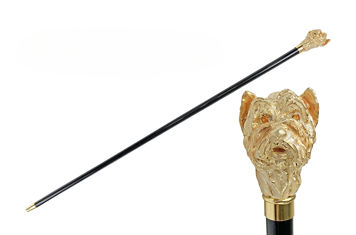 Walking Stick with Exclusive 24K Gold-Plated Hand-Enamelled Dog Handle