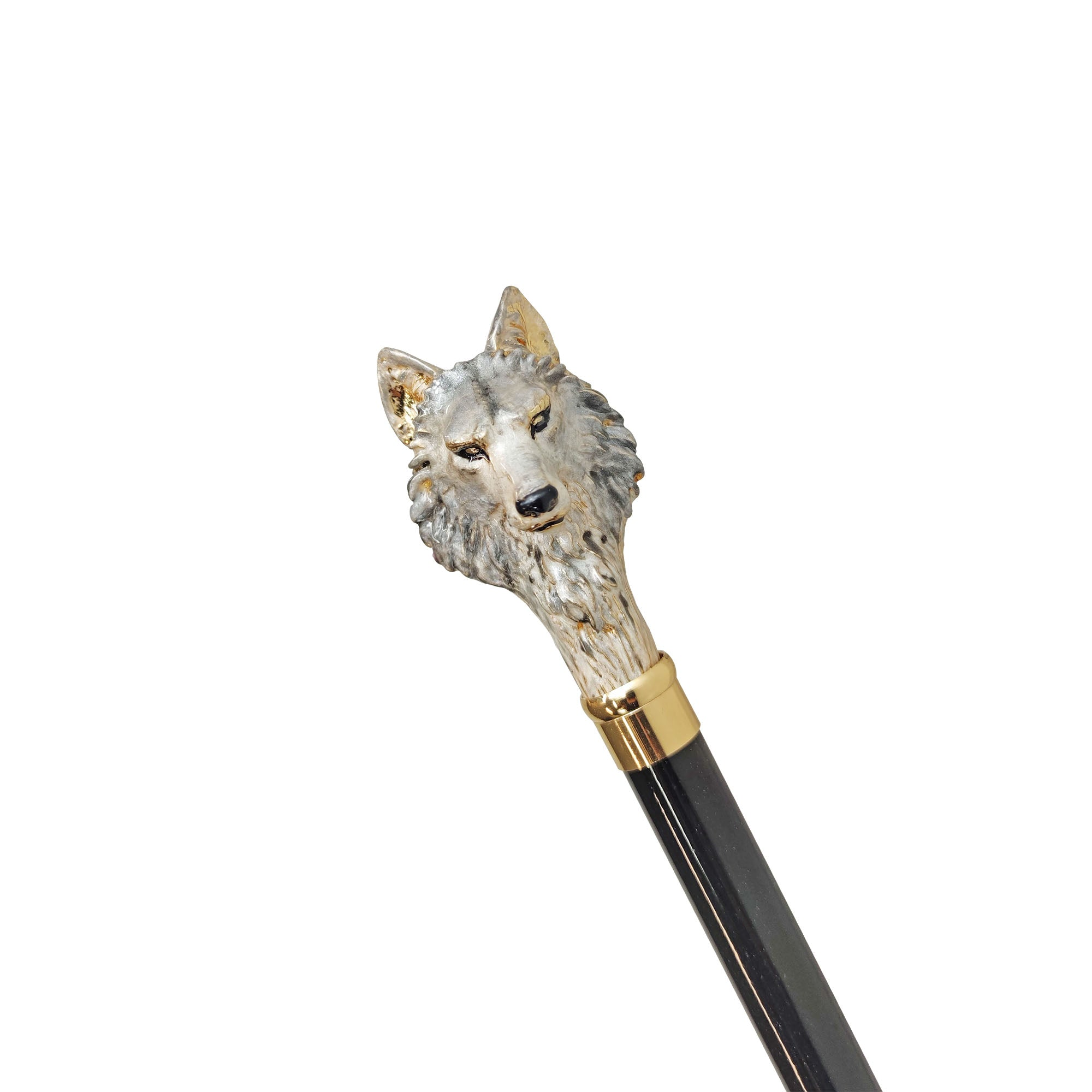 24K Gold-Plated Wolf Walking Stick – Hand-Painted Italian Masterpiece