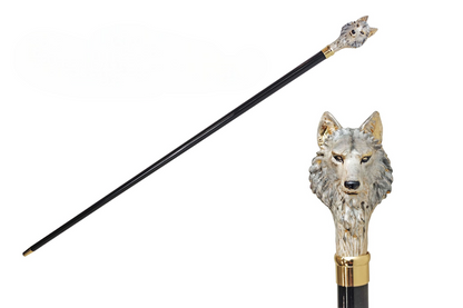 24K Gold-Plated Wolf Walking Stick – Hand-Painted Italian Masterpiece