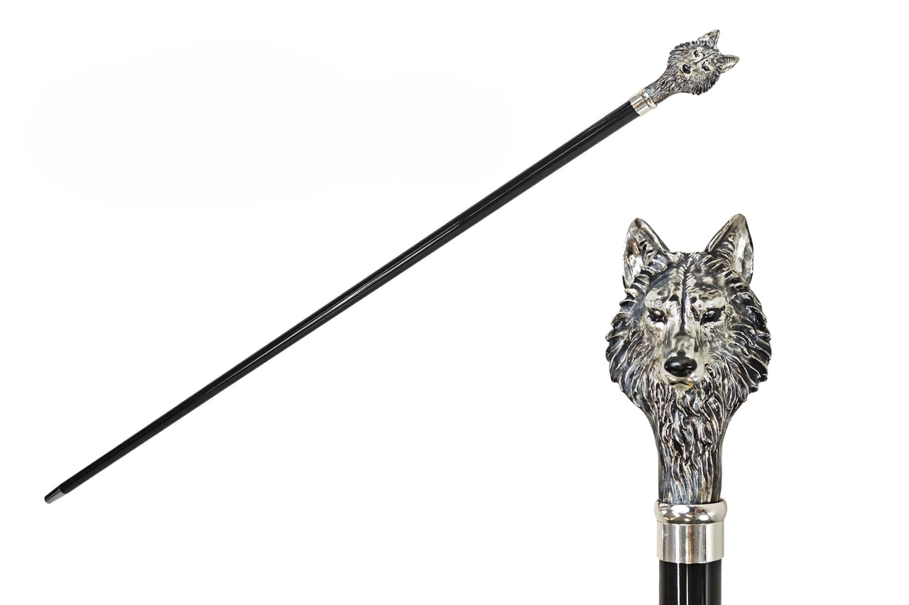 925 Silver-Plated WolfWalking Cane – Walking Stick