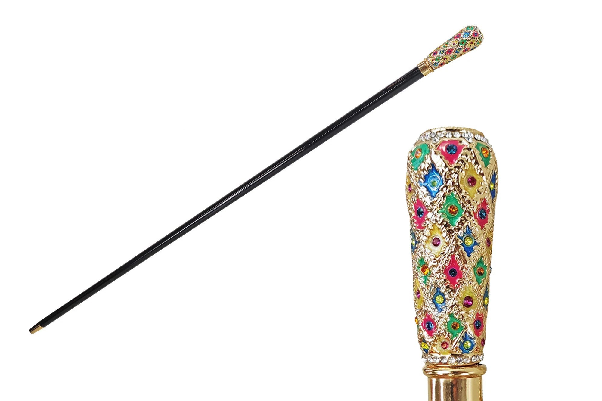 Milord Walking Stick – 24K Gold-Plated Cane with Multicolor Crystals
