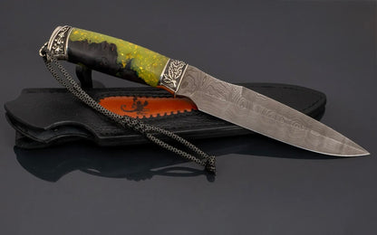 Burl maple epoxy handle handmade knife