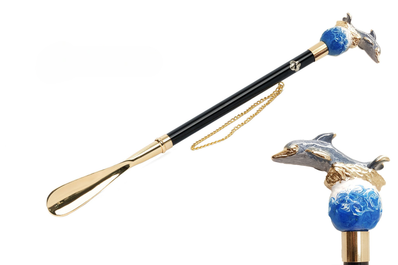 Elegant Dolphin Hand-Painted 24K Gold-Plated Dolphin Shoehorn