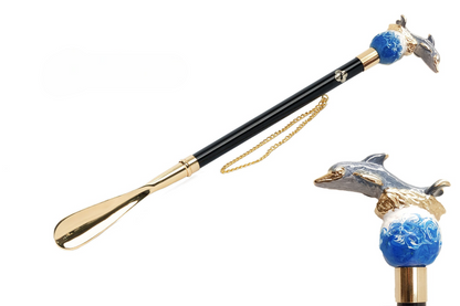 Elegant Dolphin Hand-Painted 24K Gold-Plated Dolphin Shoehorn