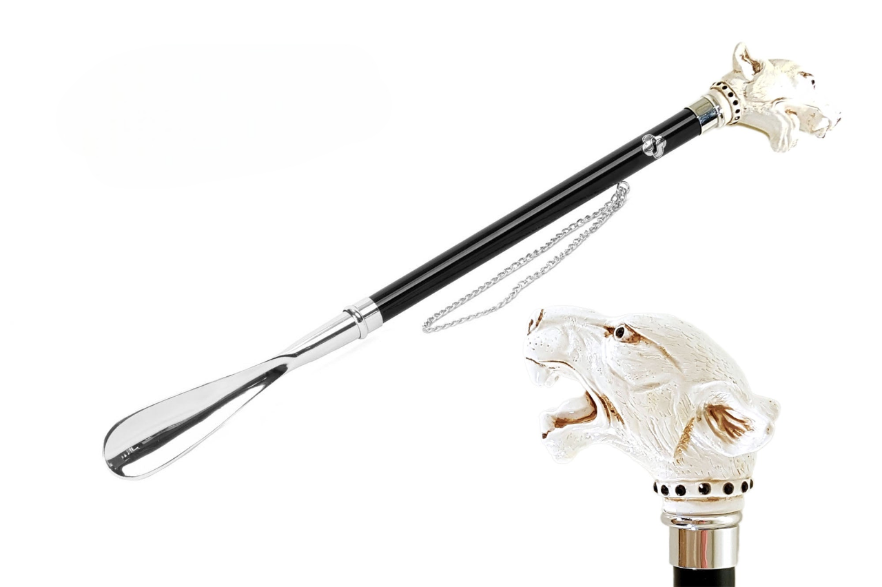 Hand-Painted 925 Silver-Plated Shoehorn with Puma and Black Crystals