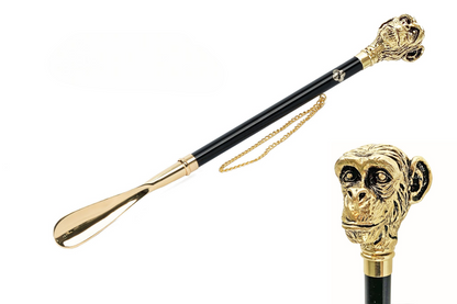 Exclusive Golden Shoehorn with Handcrafted Monkey Handle