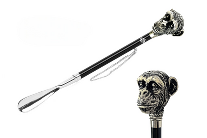 Designer Hand-Painted Monkey Handle 925 Silver-Plated Shoehorn