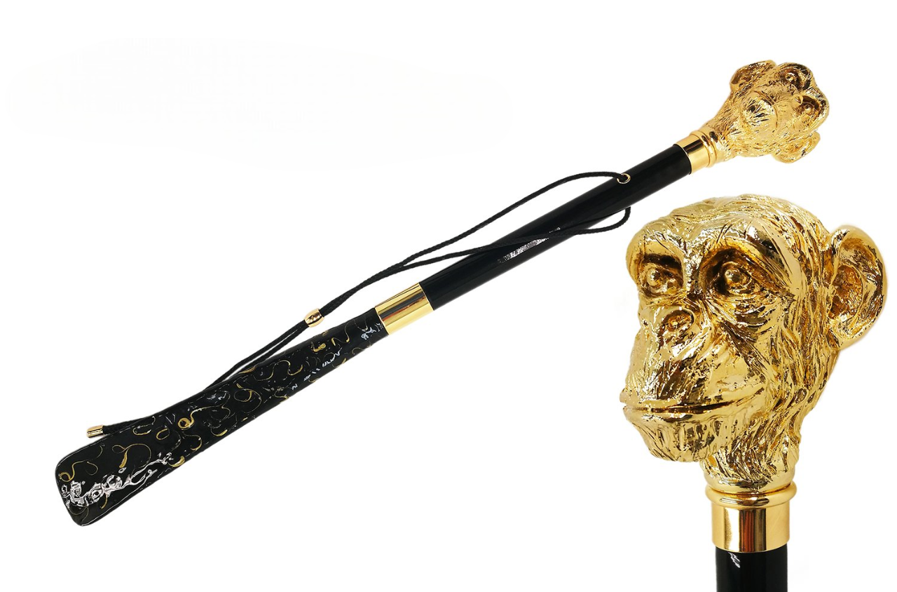 Elegant Designer Italian Shoehorn with Golden Monkey Handle