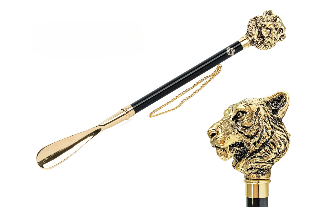 24K Gold-Plated Shoehorn with Handcrafted Tiger Handle
