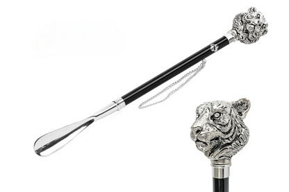 Chic Designer Tiger Handle 925 Silver-Plated Shoehorn