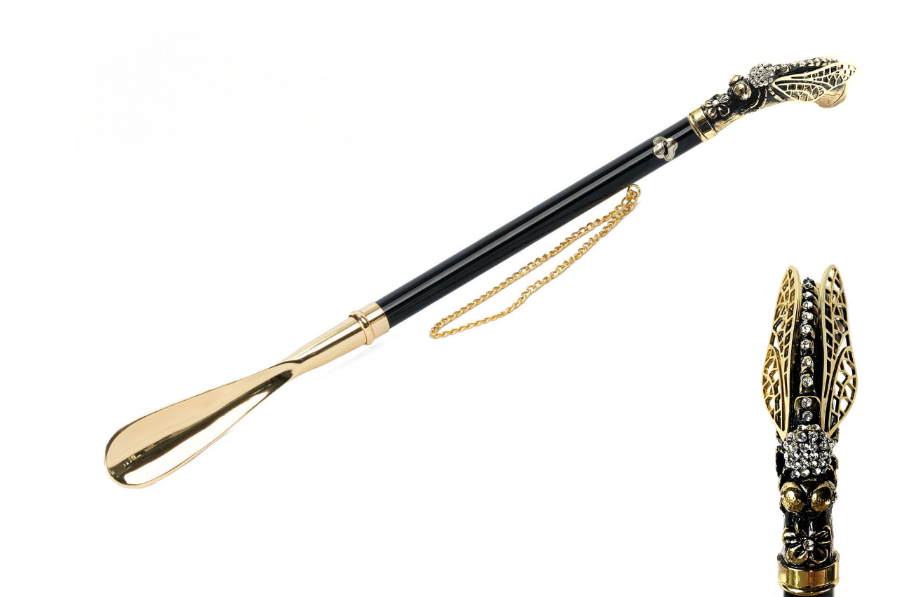 Chic 24K Gold-Plated Shoehorn with Handcrafted Dragonfly Handle