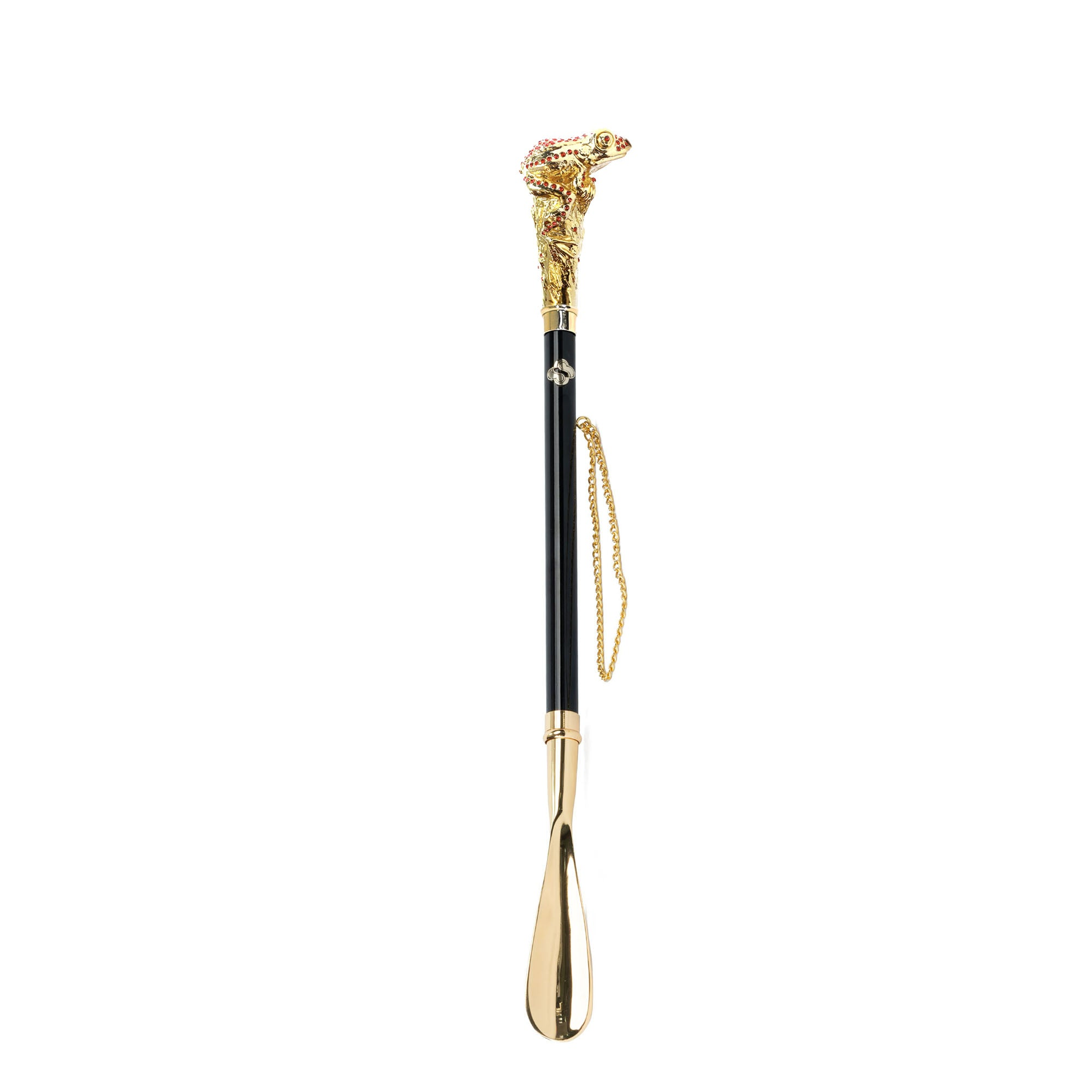 24K Gold-Plated Shoehorn with Artistic Frog Handle and Siam Crystals