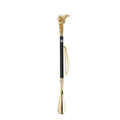 24K Gold-Plated Shoehorn with Artistic Frog Handle and Siam Crystals