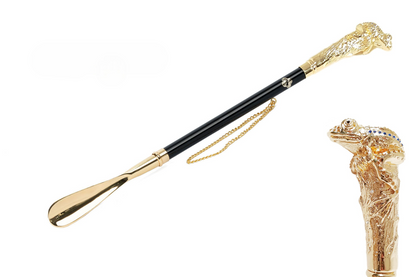 Artistic Frog Handle and Sapphire Crystals 24K Gold-Plated Shoehorn