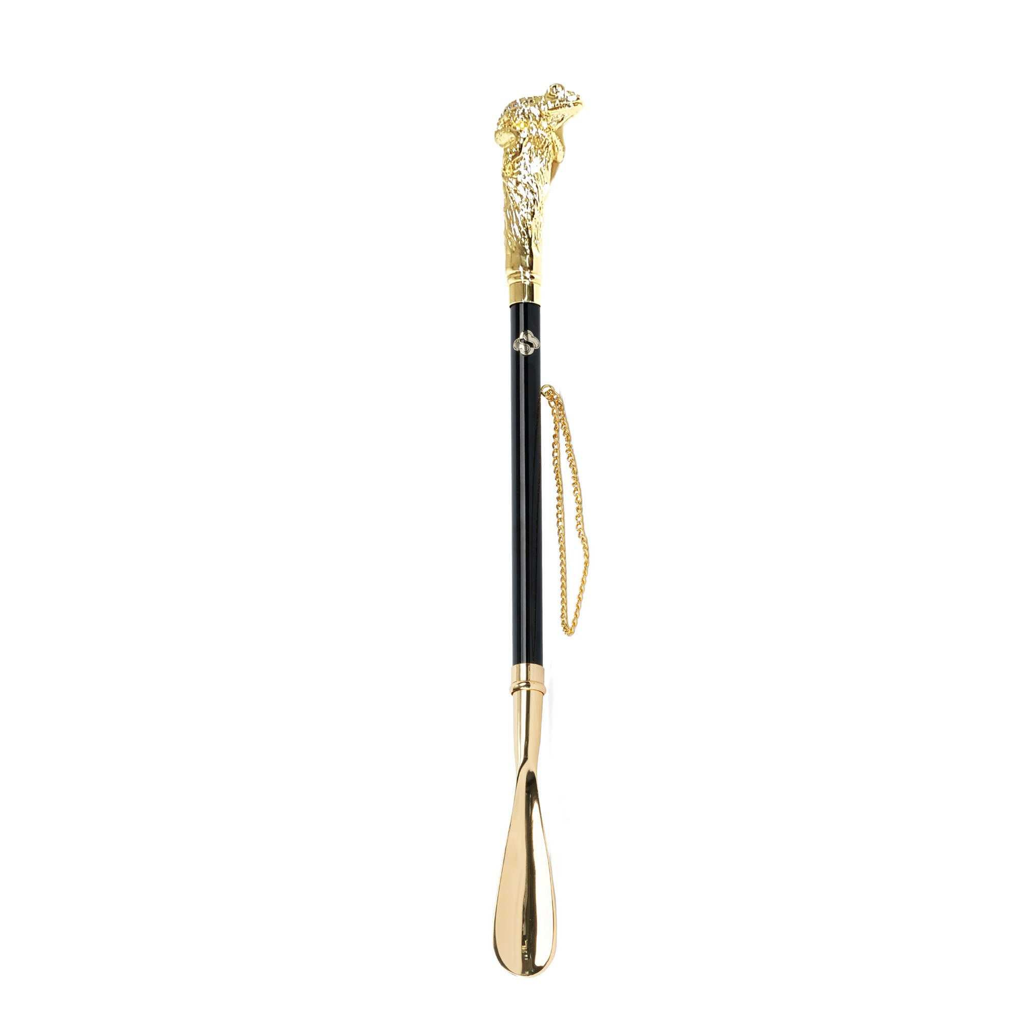 Artistic Frog Handle and Sapphire Crystals 24K Gold-Plated Shoehorn