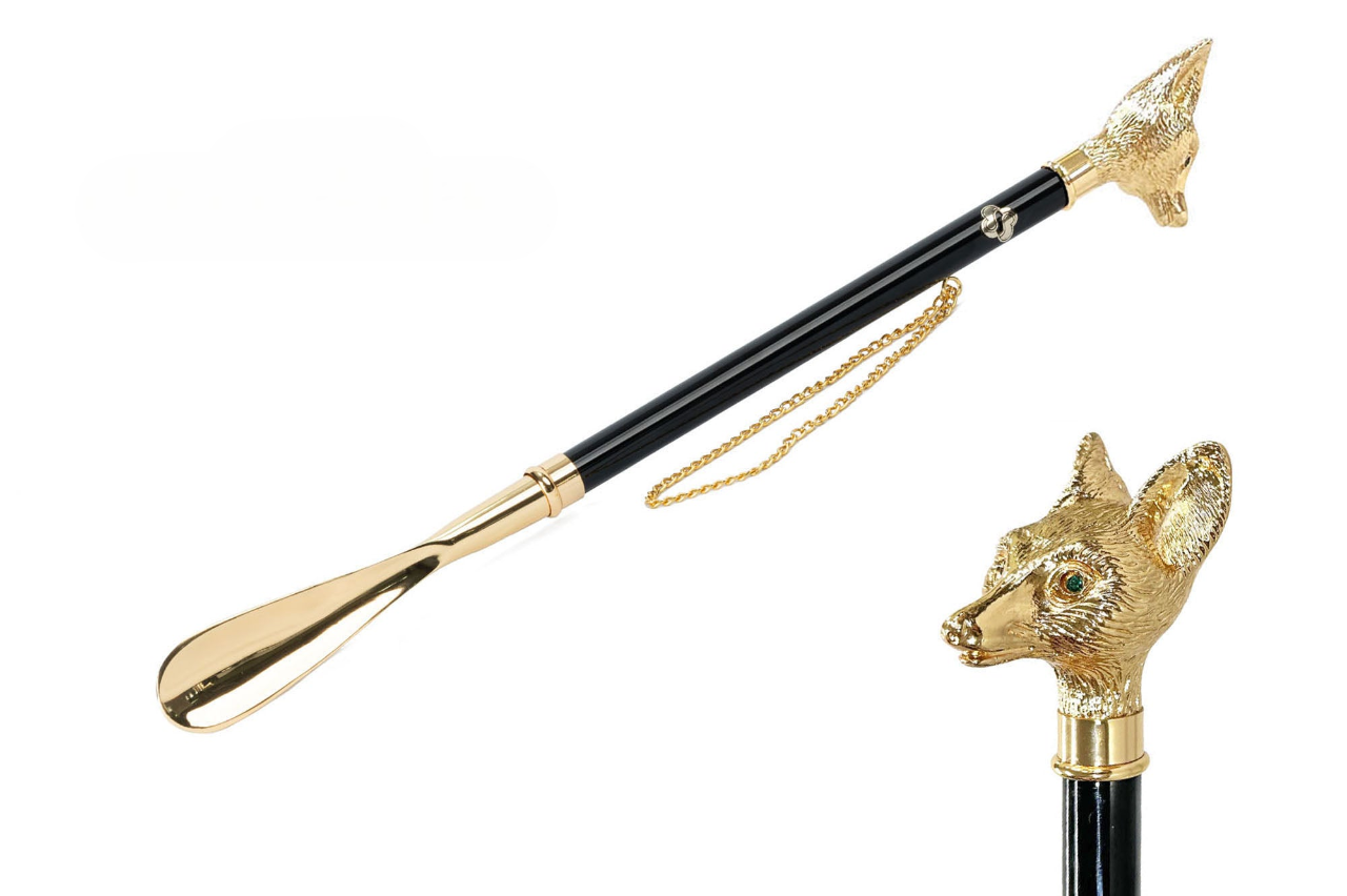 Designer 24K Gold-Plated Shoehorn with Hand-Painted Fox Handle