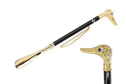 Elegant 24K Gold-Plated Shoehorn with Hand-Painted Duck Handle