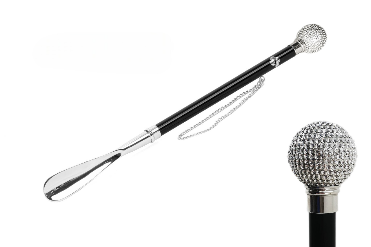 Handcrafted Crystal-Embellished Handle Italian Silver 925 Shoehorn