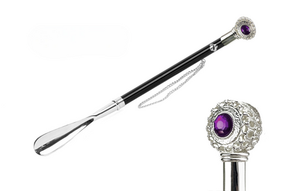 Italian Luxury Silver 925 Shoehorn with Amethyst Crystal Handle
