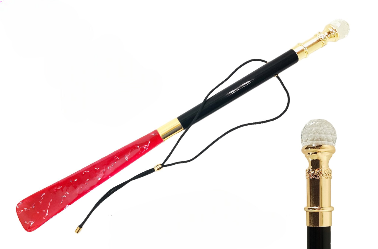 Elegant Shoehorn with Swarovski Crystal and Black Lacquered Shaft