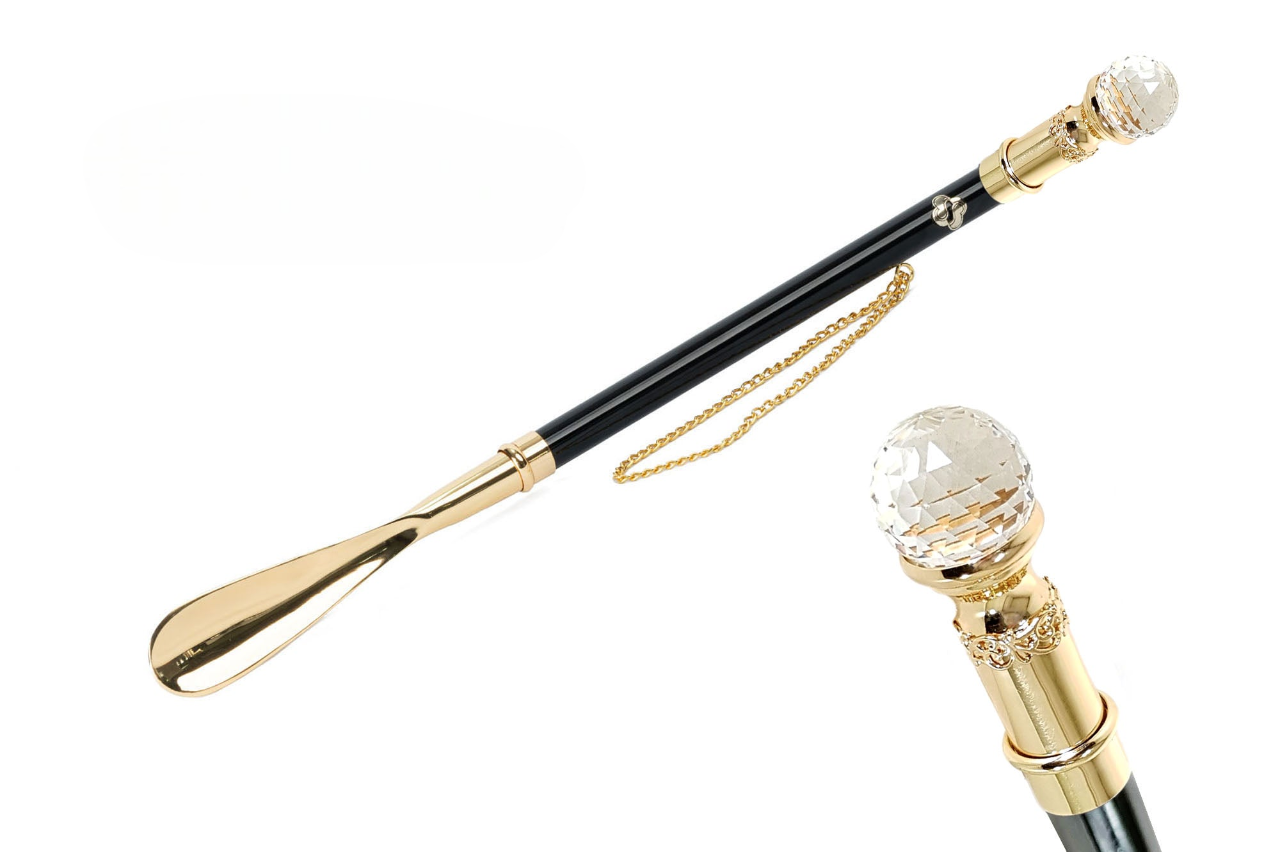 Italian Elegant Artisan Shoehorn with 24K Gold and Crystal Handle
