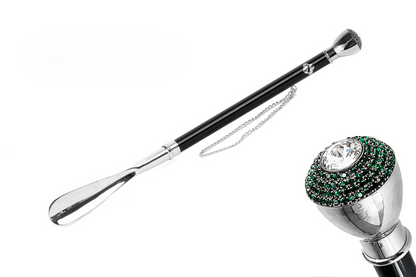 Chic Silver 925 Shoehorn with Elegant Emerald-Encrusted Knob