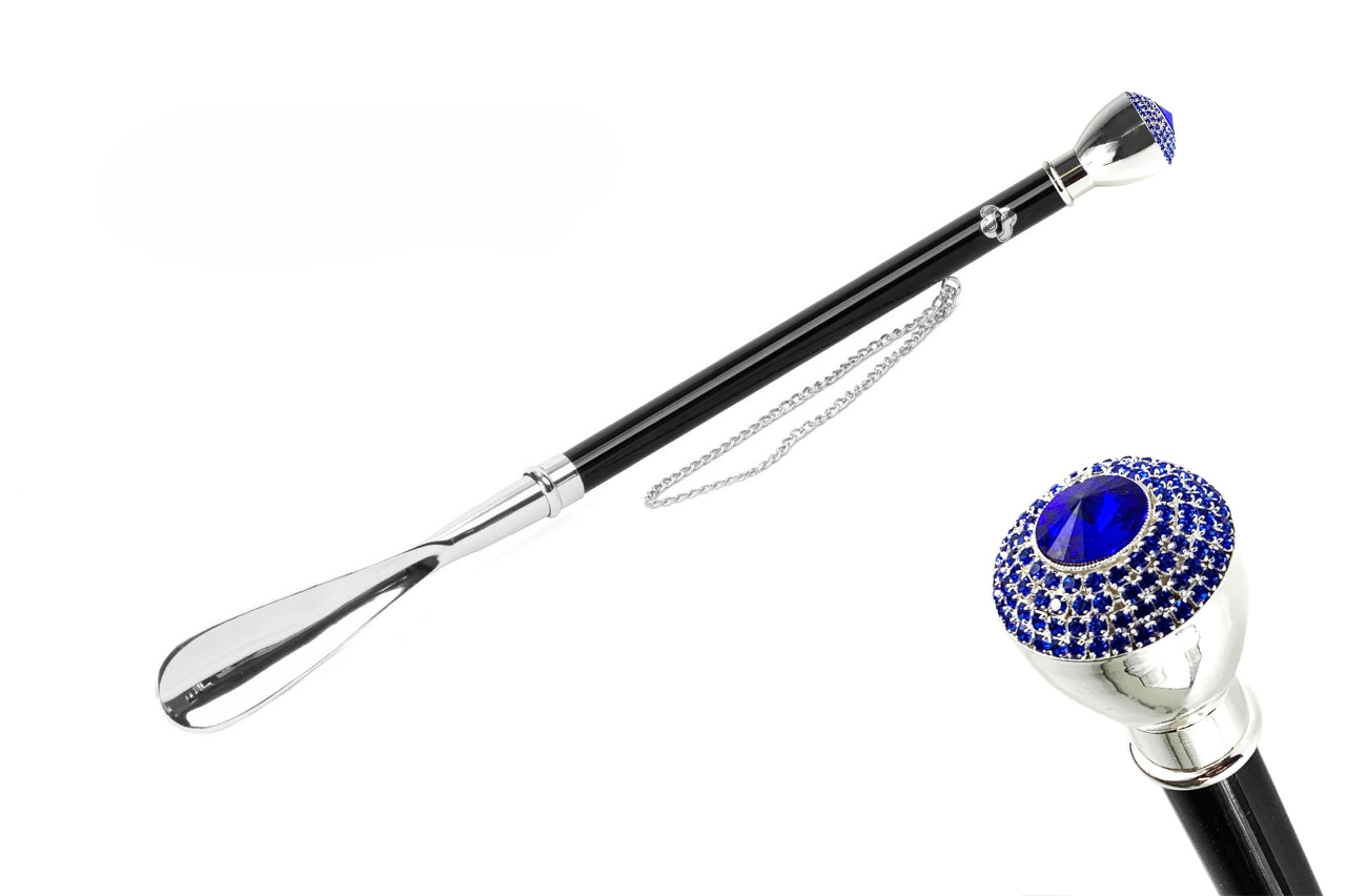 Elegant Italian Shoehorn with Sapphire-Encrusted Silver 925 Handle