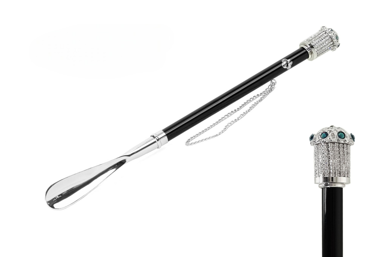 Elegant Stylish Shoehorn with Dark Blue Crystals Handle