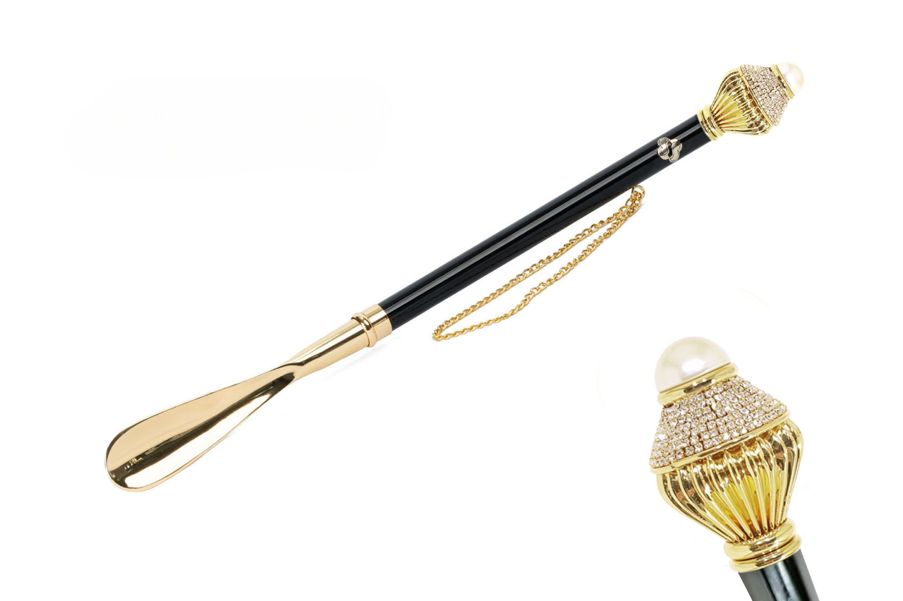 Elegant Design 24K Gold-Plated Shoehorn with Crystals and Pearl