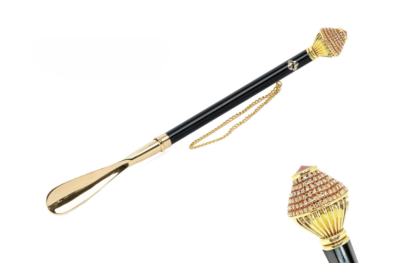 Chic Exquisite 24K Gold-Plated Shoehorn with Red and White Crystals