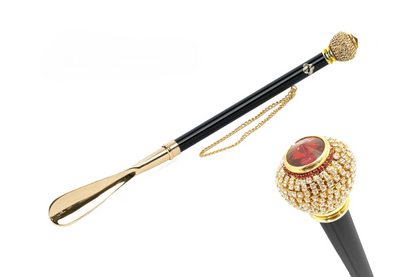 Designer Exquisite Handle 24K Gold-Plated Crystal Shoehorn