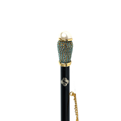 Unique Golden 24K Gold-Plated Shoehorn with Aquamarine Crystals