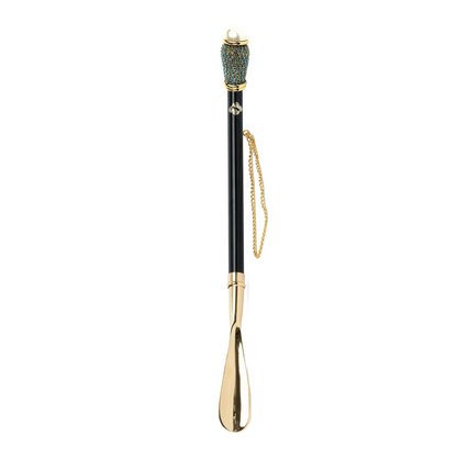 Unique Golden 24K Gold-Plated Shoehorn with Aquamarine Crystals