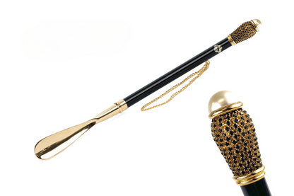 Golden 24K Gold-Plated Shoehorn with Jet Crystals Handle