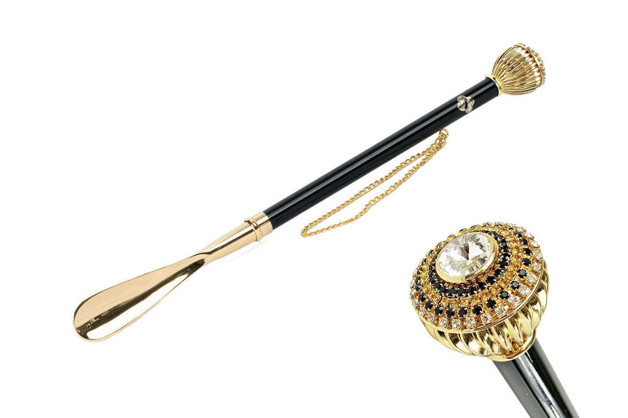 Handcrafted Glamour Black and White Crystal Handle Shoehorn