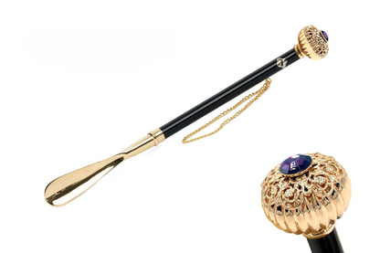 Designer Golden Handmade Shoehorn with Amethyst Handle