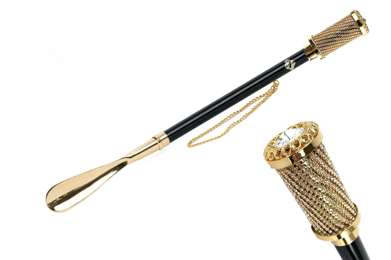 Golden 24K Gold-Plated Handle Shoehorn with Crystals