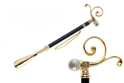 Sculpted Elegant Italian Shoehorn with Gold Crystal Handle