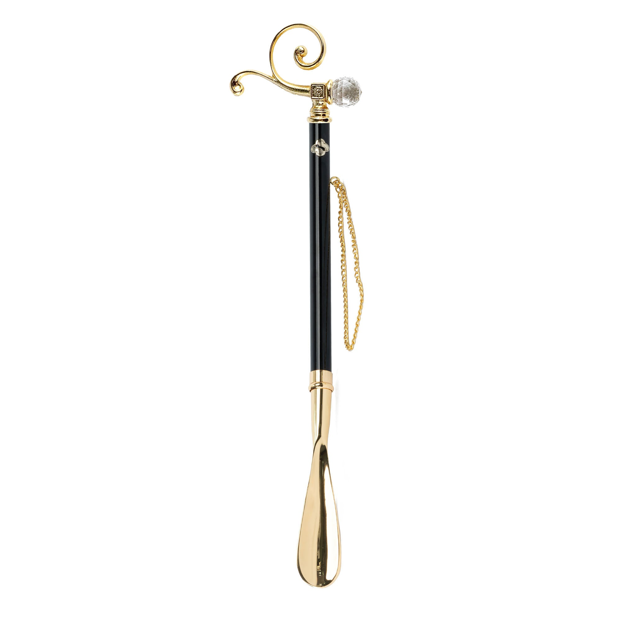 Sculpted Elegant Italian Shoehorn with Gold Crystal Handle