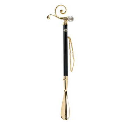 Sculpted Elegant Italian Shoehorn with Gold Crystal Handle